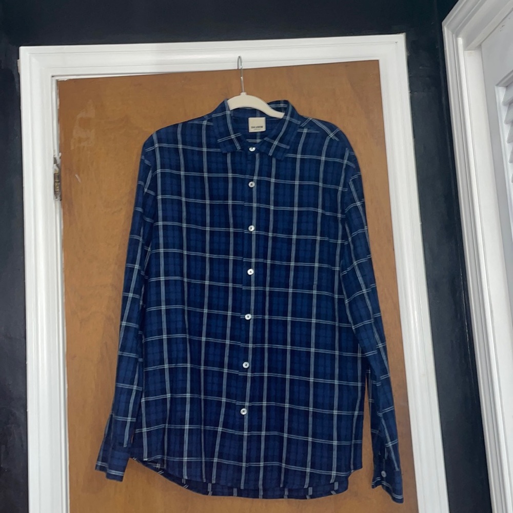 Baldwin casual button down blue shirt
